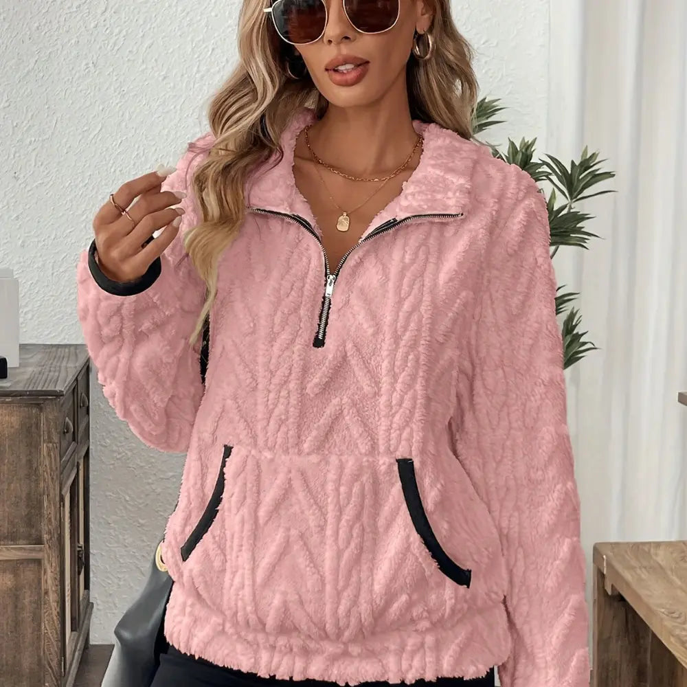 2025 New Autumn Winter Cozy Fleece Half-Zip Pullover Hoodie Women’s Warm Jacket
