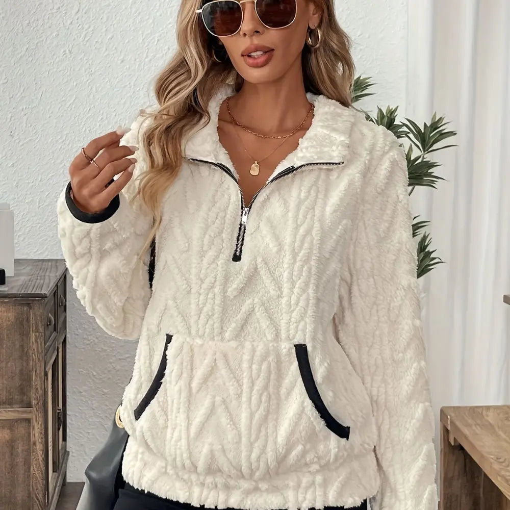 2025 New Autumn Winter Cozy Fleece Half-Zip Pullover Hoodie Women’s Warm Jacket